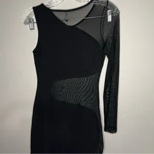 Nasty Gal‎ Black On Your Side Mesh Fitted Maxi One Sleeve Dress thumbnail 9