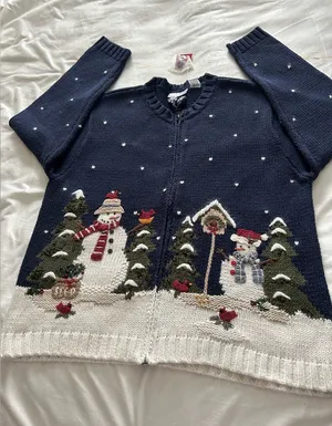 Vintage Croft & Barrow winter snowman embroidered zip-up cardigan sweater. NWT thumbnail 1