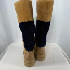 Free People Happy Thoughts Shearling Real Fur‎ Patchwork Knee High Boots Tan 6.5 thumbnail 5