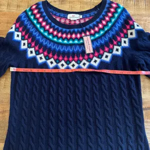 NWT Vineyard Vines‎ Fair Isle Cable Knit Sweater Dress L Lambswool Nordic Navy thumbnail 9