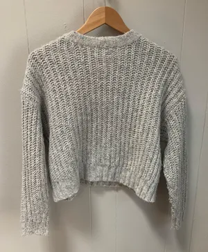 American Eagle Cropped CrewNeck Knit Sweater Gray Size XXS thumbnail 2
