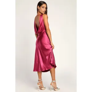Lulus Incredible Love Magenta Satin Cowl Back Slip Dress Holiday Extra Small thumbnail 3