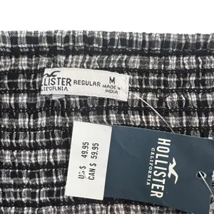 NWT Hollister Ruched Plaid Tie-Strap Mini Dress Black White Preppy Size M thumbnail 5