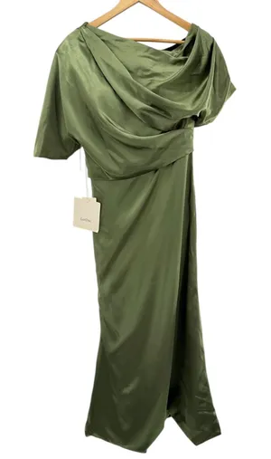 LanTing Bride TS Couture Olive Green Satin Draped One Shoulder‎ Gown NWT Small thumbnail 1