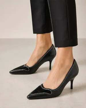 Tods Black Leather Pointed Toe Heels Pumps Women 6.5 Kitten Heel Luxury Designer thumbnail 1