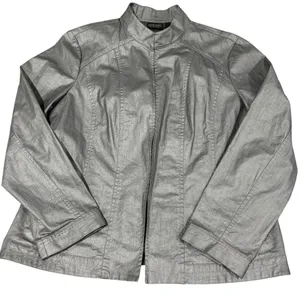 Additions by Chico's Linen Blend Silver Jacket Sz 2 Medium Hook Eye‎ Closure thumbnail 4