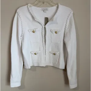 NWT J.Crew Odette Lady Jacket Cardigan Womens M White Gold Button Boucle thumbnail 3
