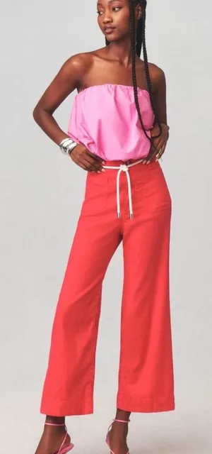Anthropologie Colette Crop Linen Pants Wide Leg Maeve Raspberry Pink Sz 27 thumbnail 1