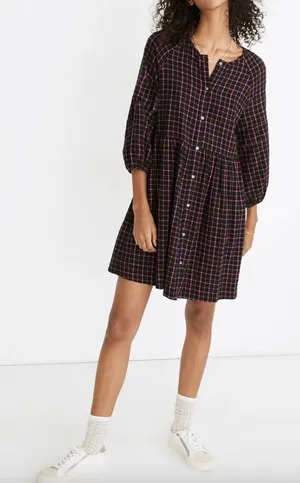 Madewell Plaid Flannel Shirt Dress Raglan Button Front Casual Oversized US 0 NWT thumbnail 1
