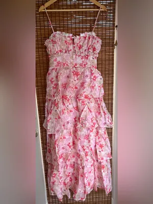 ASTR The Label Vonnessa Floral Tiered Maxi Dress Pink S NWT $168 thumbnail 3