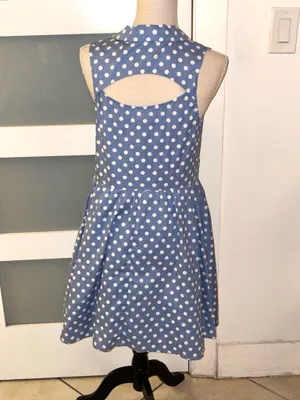 Bailey blue vintage-style short dress with white polka dot print on a light blue background. XL thumbnail 3