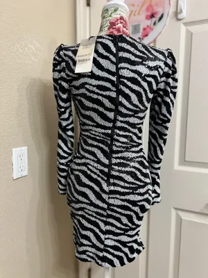 Bardot Black White Zebra Sequin Ruched V-Neck Mini Dress XS NWT thumbnail 4