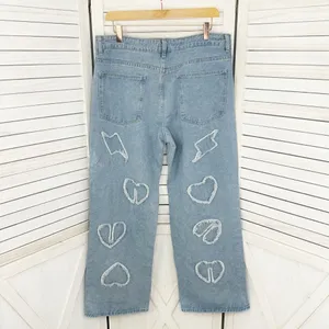 Q&J Jeans Patchwork Hearts Wide Leg High Rise‎ Jeans Large Boho Streetwear thumbnail 2