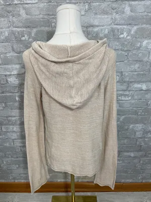 Roxy Cream V-Neck Hooded Ribbed Sweater thumbnail 3