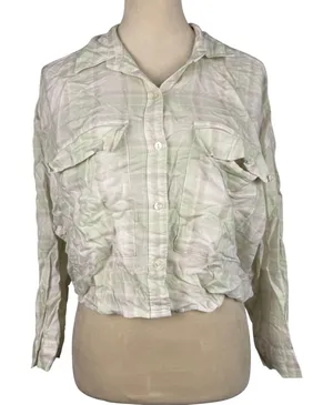 Abercrombie & Fitch Soft Collection Plaid Cropped Button Up Shirt Green Small‎ thumbnail 1
