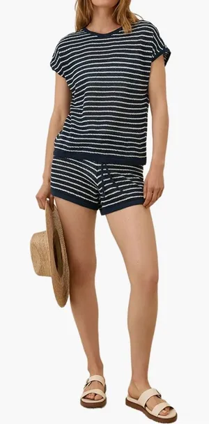 Pact Cotton and Linen Navy & White Striped Knit Top Size XL thumbnail 1