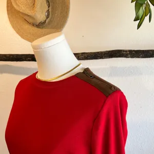 Ralph Lauren Red 100% Cotton Long Sleeve Leather Elbow Patch Top Size Medium thumbnail 2
