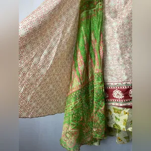 Silk Bohemian Boho Cream Silk Wrap Sari Fabric Indian A-Line Skirt S thumbnail 3