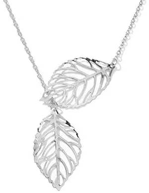 Beautiful Silver Double Leaf Stranded Necklace, Fashion Jewelry Woman's, Gift thumbnail 4
