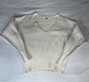Free People V Neck beige cotton blend womens sweater size S thumbnail 7
