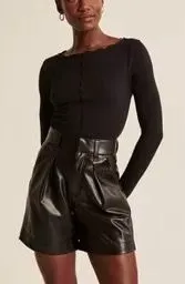 Abercrombie Vegan Leather Tailored Shorts in Black thumbnail 1
