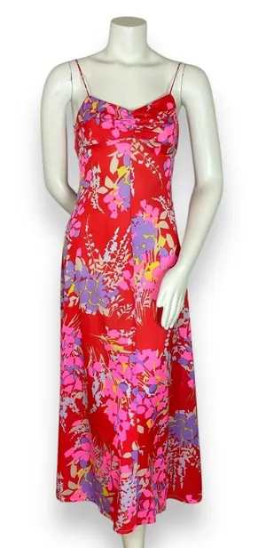Vintage Saks Fifth Avenue‎ Dress Nightgown Floral Vibrant Gathered Bodice Slinky thumbnail 1