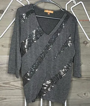 Ellen Tracy sequin 3/4 sleeve top size L thumbnail 1