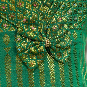 Origami Dress Formal Green Gold Mermaidcore Pointed Neckline‎ Sleeveless Women thumbnail 14