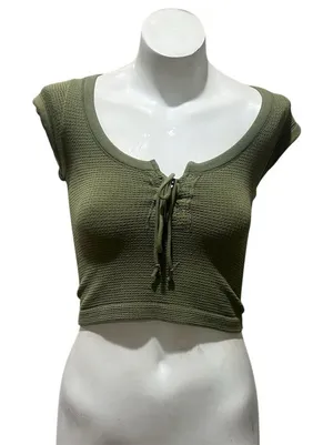 Urban Outfitters Out From Under Women's Olive Green Crop Top Short Sleeve Tee M thumbnail 1