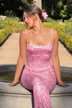 SheIn Pink Ditsy Floral Open Back Mermaid Dress thumbnail 1