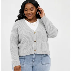 No Boundaries Womens Cardigan Sweater XL Light Grey Button Front Ribbed Casual thumbnail 8