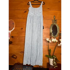 NWT Lulus Ameena Light Blue Plisse Square Neck Sash Maxi Dress Gala Banquet Sz L thumbnail 2