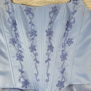 Michelangelo Gown Womens 6 Blue Beaded Whimsical Fairy Corset Halter Prom Dress thumbnail 4