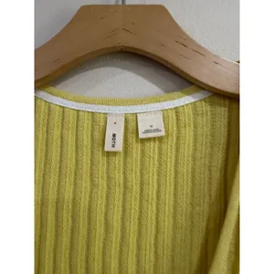Anthropologie Moth Yellow White Ribbed Pointelle Peplum Knit Tank Top Medium thumbnail 7
