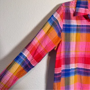 Soft Surroundings Pink Blue Plaid Button Down Shirt Womens L Casual Fall Flannel thumbnail 11