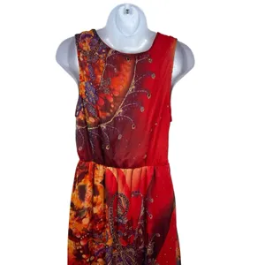 Bohemian Cafe Womens Boho Maxi Dress Paisley Floral Patchwork Beaded Neck M thumbnail 8