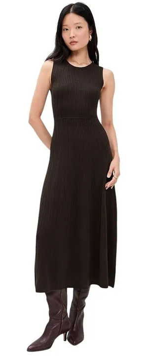 Z SUPPLY NWT Elba Midi Dress Brown Ribbed Knit Sleeveless Crew Neck Small thumbnail 1