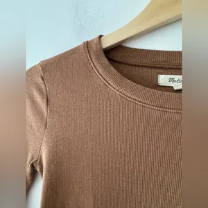 Madewell Fine Ribbed Supercrop Crewneck‎ Brown Long Sleeve Top thumbnail 2