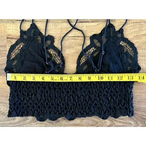 Free People FP One Adella Lace Elastic Black‎ Bralette Women's XS Floral EUC thumbnail 4