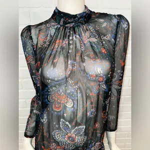 Veronica Beard Sheer Outer Layer Black and Red Floral Dress thumbnail 5