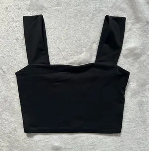 Zara Square Neck Cropped Tank Top Black Thick Wide Straps Size Small Minimalist thumbnail 1