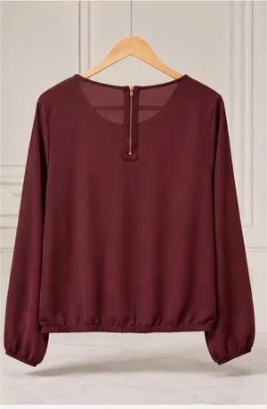 ✨ NWT Olive + Oak Iced Plum Long Sleeve Blouse Top Elastic Hem Back Zip (Size L) ✨ thumbnail 7