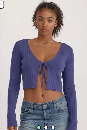 Organic Basics Soft Knit Rib Tie Cardigan Eclipse Purple Blue Small OB440035 NEW thumbnail 1
