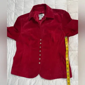 Live a Little Wine Red Suede Leather Vintage Blazer Size M thumbnail 7