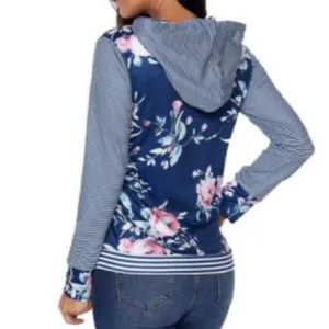 Blue Pinstripe & Floral Hoodie thumbnail 5