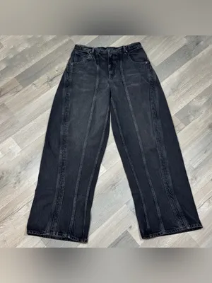 Free People Olsen Cuffed Barrel Jeans Black 28 Baggy Streetwear High Rise Grunge thumbnail 5