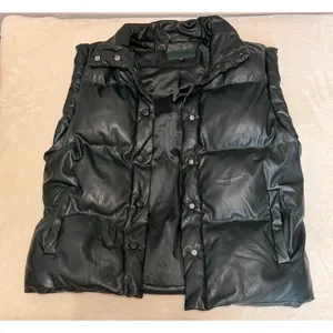 BlankNYC Easy Street Faux Leather Puffer Vest Green Quilted Snap Front Small thumbnail 6