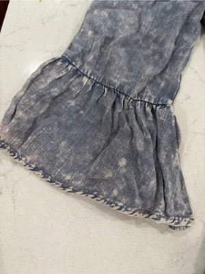 Kori Washed Denim Blue Lace-Up Bell Sleeve Mini Dress thumbnail 7