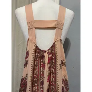 Free People‎ Mini Slip Dress XS Tunic Peach Floral Border Print Open Back Boho thumbnail 15