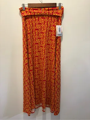 LuLaRoe Red & Mustard Geometric Print Maxi Skirt XXS Fold Over Waist NWT Boho thumbnail 2